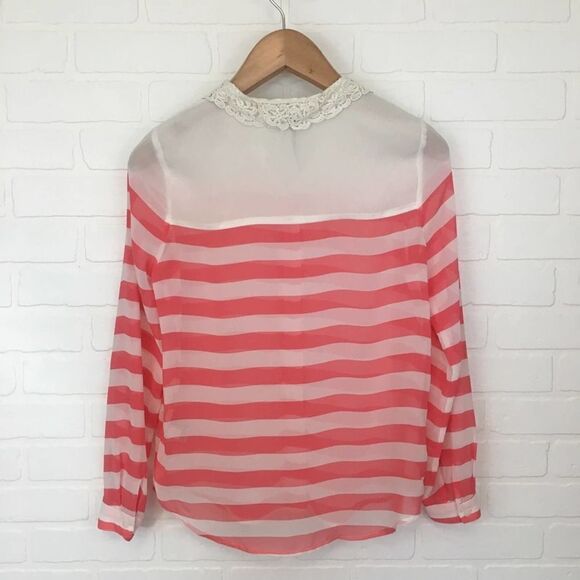 LC Lauren Conrad Sheer Button Up Striped Blouse - Picture 6 of 8